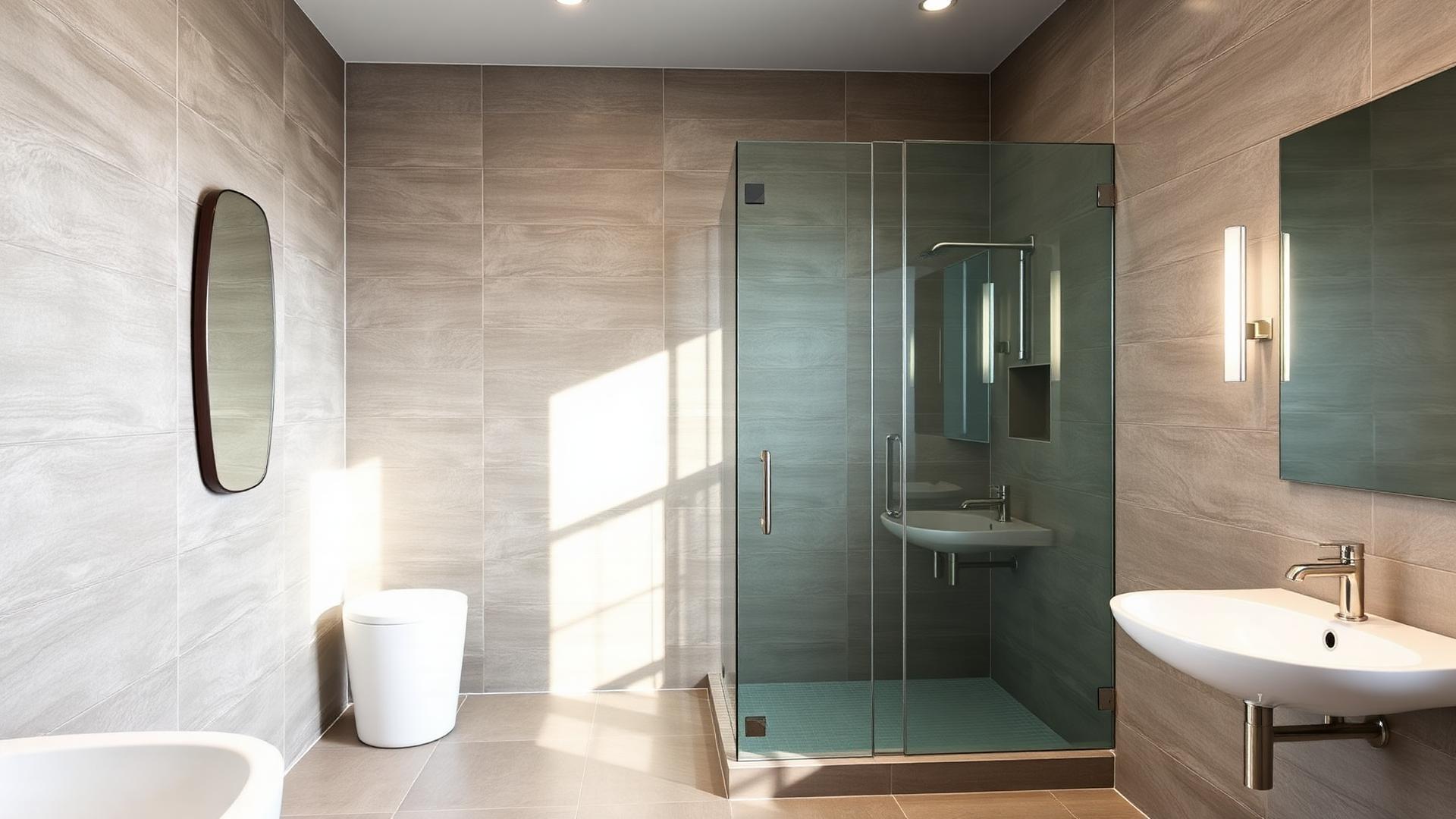 Modern walk-in shower with porcelain tiles